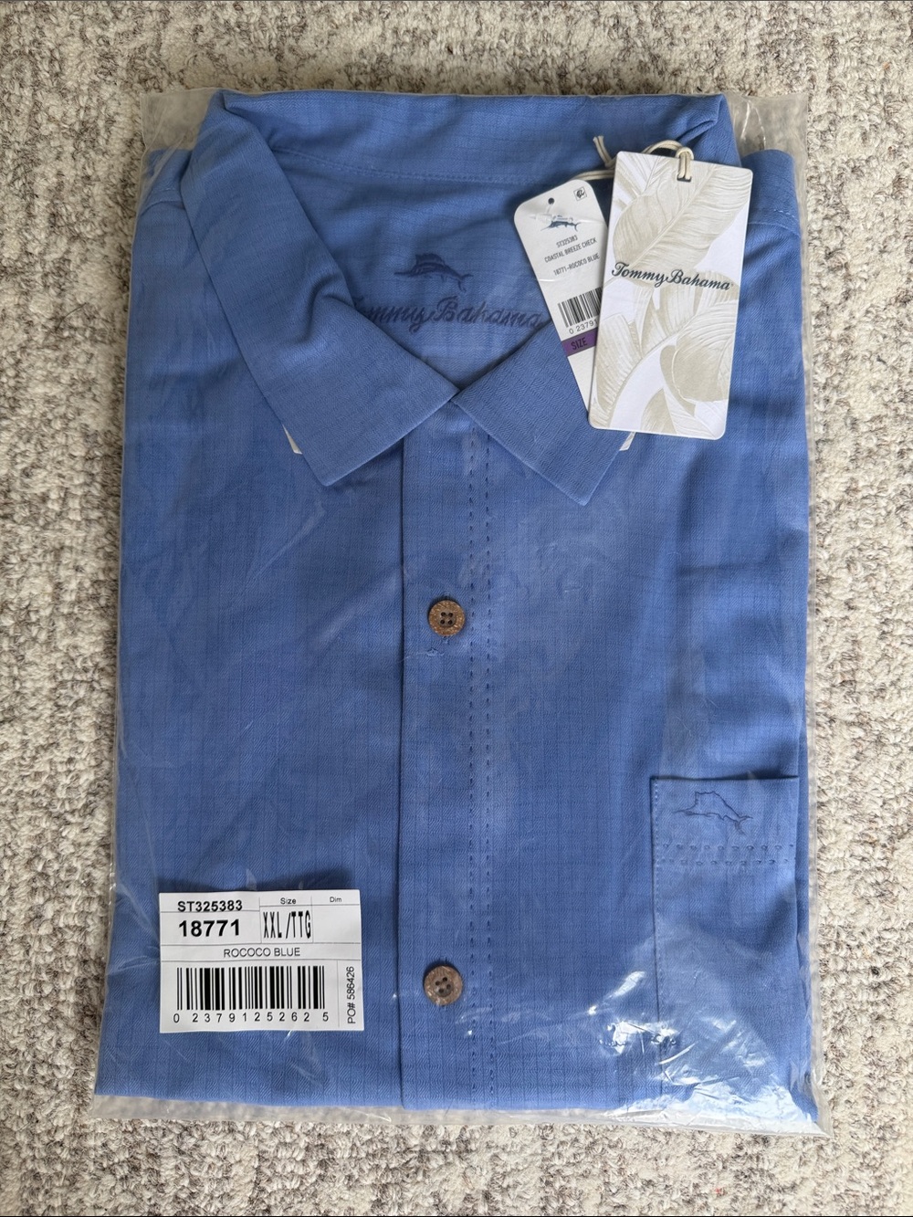 Tommy Bahama Light Blue Short Sleeve Button-Up Shirt Rococo Blue XXL